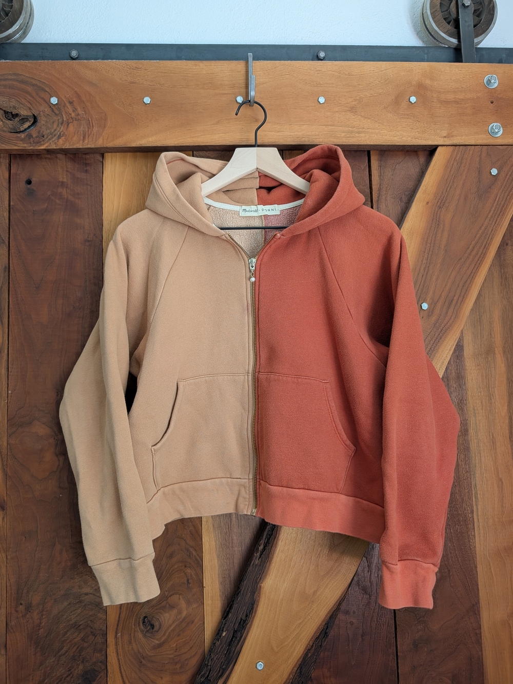 DONNI. Two-Tone Beige & Rust Zip-Up Hoodie